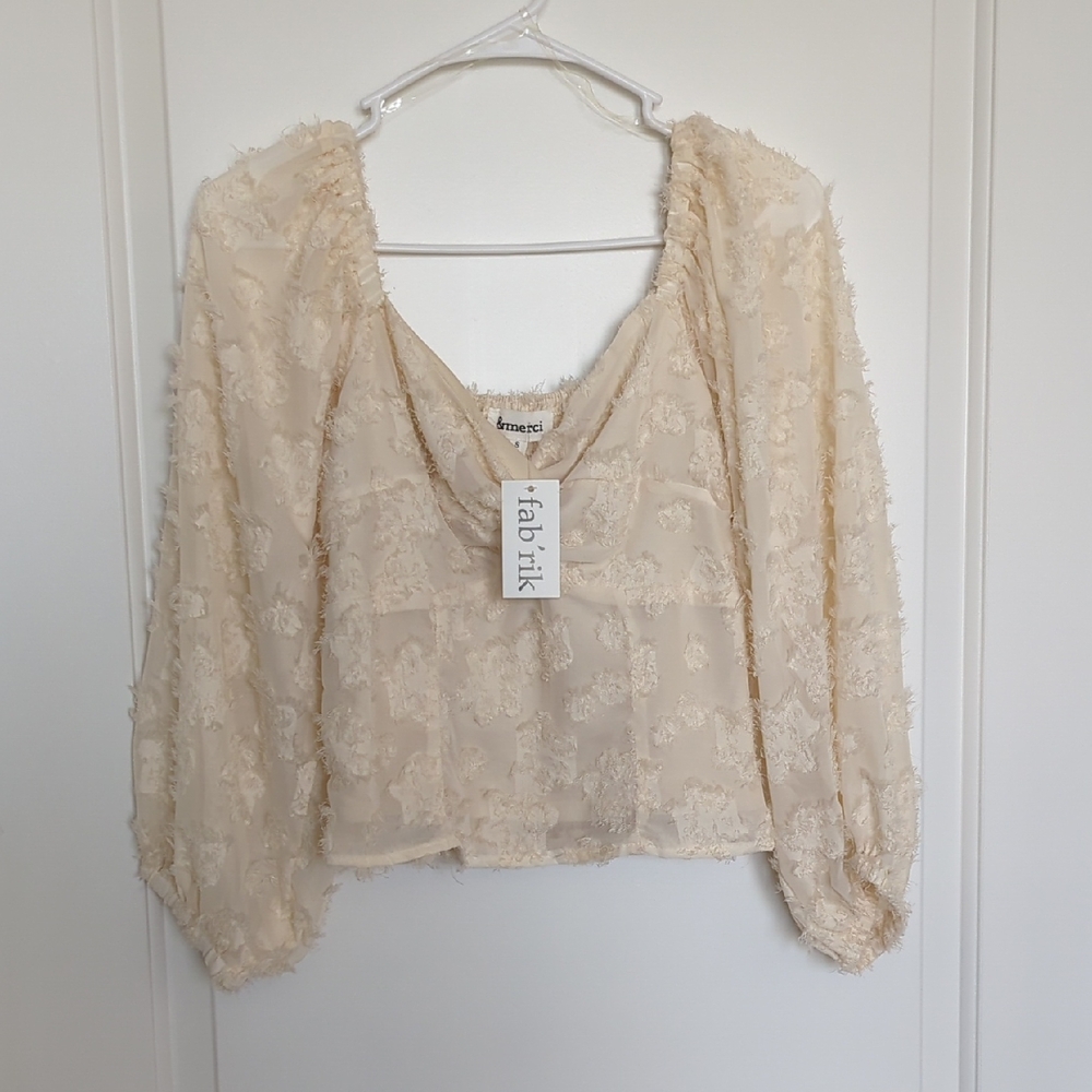 &merci Cream Textured Women's Blouse